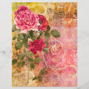 Vintage Ro Blommigt Red Rosa med Guld Damask
