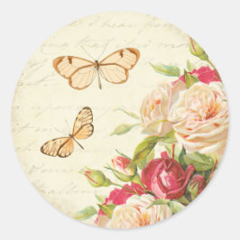 Vintage Ro blommigt sommardekal med butterflies Runt Klistermärke
