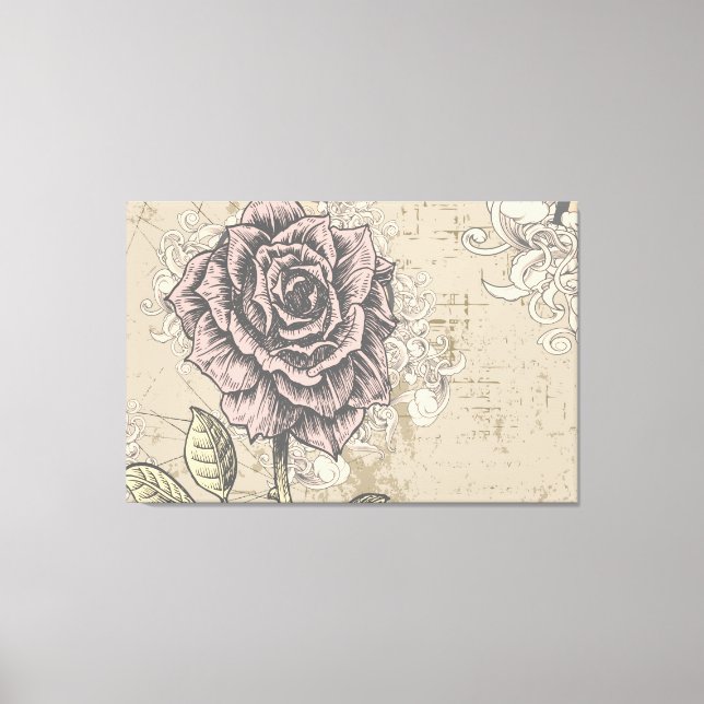 Vintage Ro Blommigt Wrapped Canvas (Framsida)