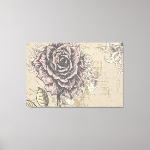 Vintage Ro Blommigt Wrapped Canvas