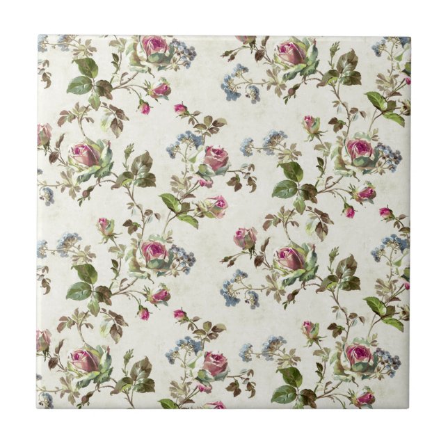 Vintage Ro Blommönster Shabby chic Kakelplatta (Framsidan)