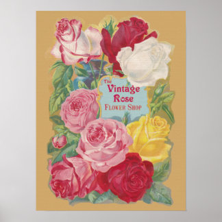 Vintage-Ro-blomsterförsäljningssignatur Poster