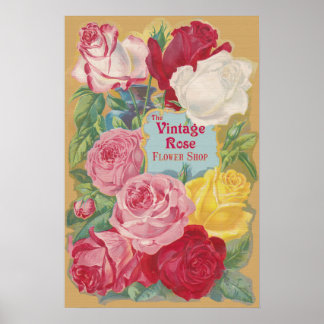 Vintage-Ro-blomsterförsäljningssignatur Poster