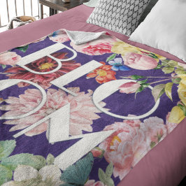 Vintage Ro Blooming Flowers Butterflies Violet Fleecefilt