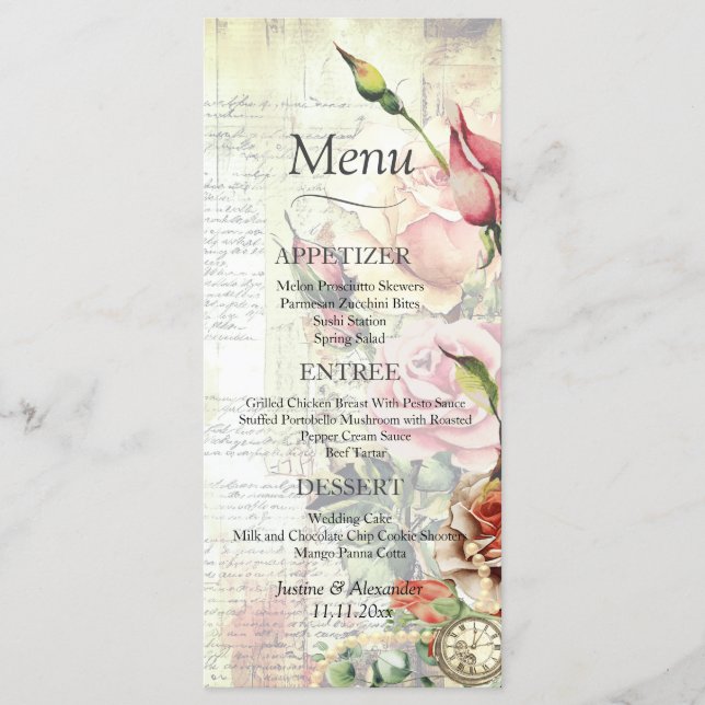 Vintage Ro Bröllop Menu Meny (Framsida)