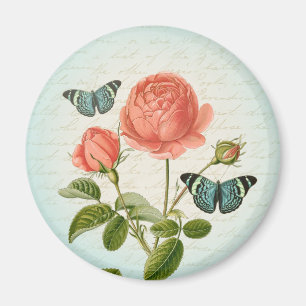 Vintage ro & butterfly blommigt, gigantisk magnet