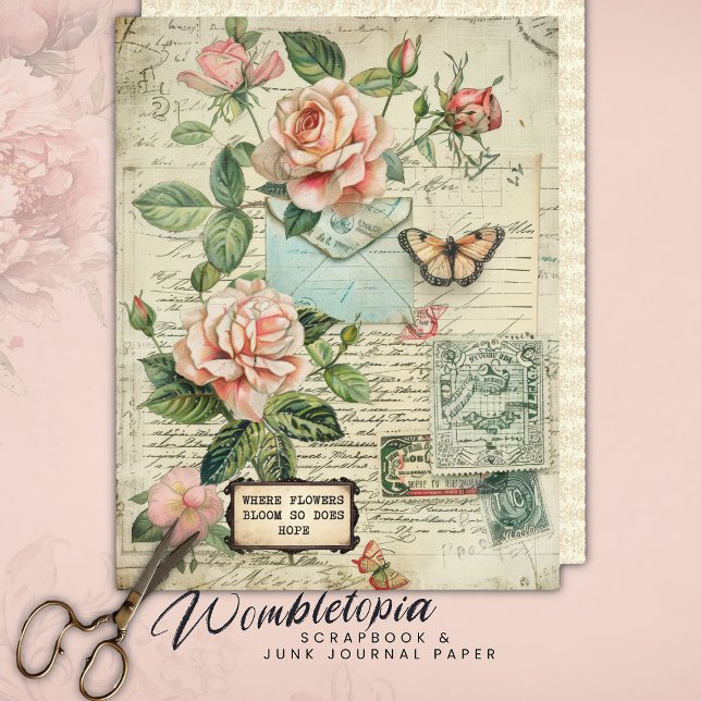 Vintage Ro & Butterfly Botaniska Ephemera Papper (Skapare uppladdad)