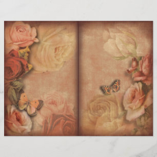 Vintage Ro & Butterfly Shabby Junk Journal Page