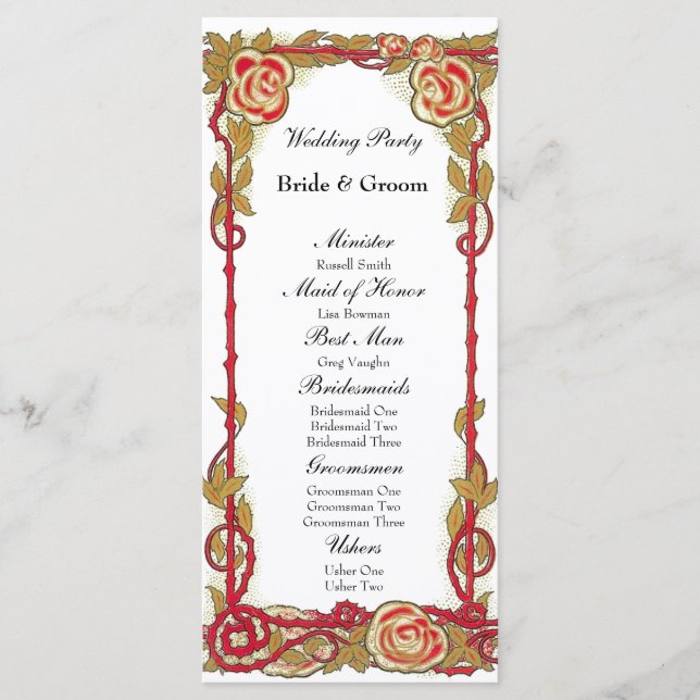 Vintage Ro Christian Bröllopsprogram Program (Framsida)