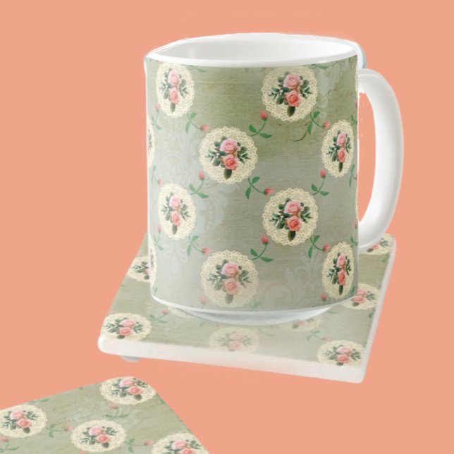 Vintage Ro Doiliter avger rökig Grönt Kaffemugg (Mugs make a lovely hostess gift!)