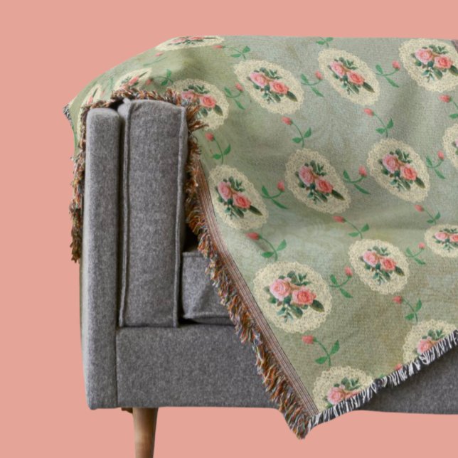 Vintage Ro Doily Grönt Damask Filt (Skapare uppladdad)