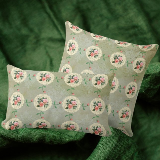 Vintage Ro Doily Grönt Damask Kudde (3 sizes available)