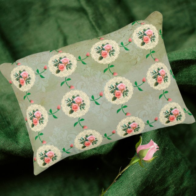 Vintage Ro Doily Grönt Damask Prydnadskudde (Vintage nostalgic accent for yourself or a gift
)