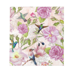 Vintage Ro Flowers & Hummingbird mönster Anteckningsblock