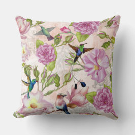 Vintage Ro Flowers & Hummingbird mönster Kudde