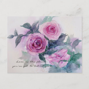 Vintage Ro Flowers Watercolor Art Postcard Vykort
