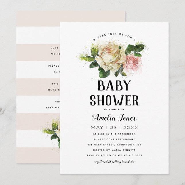 Vintage Ro Garden Baby Shower Inbjudningar (Fram/baksida)