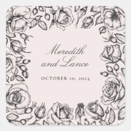 Vintage Ro Gräns Rosa Bröllopstiftare Fyrkantigt Klistermärke