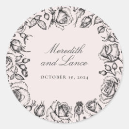 Vintage Ro Gräns Rosa Bröllopstiftare Runt Klistermärke