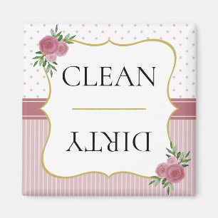 Vintage Ro Guld Rand Dots Blommigt Dishwasher Magnet