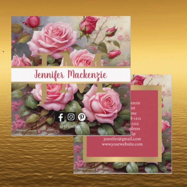 Vintage Ro Guld Söt Rosa Fyrkantigt Visitkort (Skapare uppladdad)