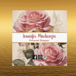 Vintage Ro Guld Söt Rosa Fyrkantigt Visitkort