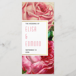 Vintage ro i bröllopsprogrammet för rosa blommigt program