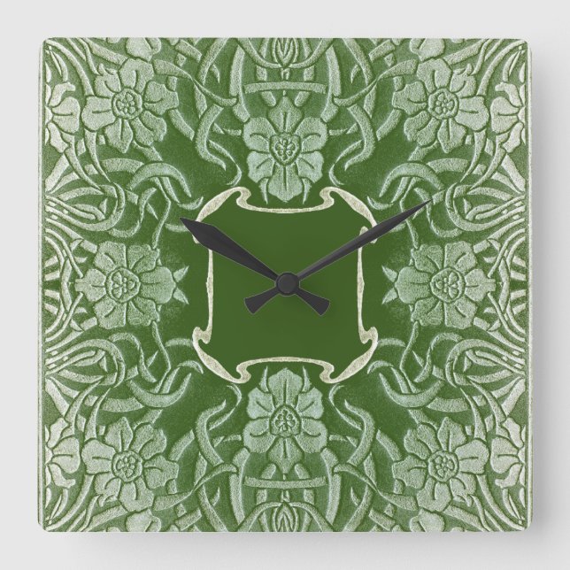 Vintage Ro i Grönt-tidsstycke Fyrkantig Klocka (Framsida)