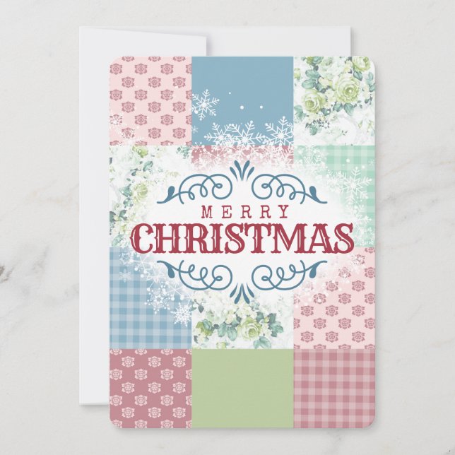 Vintage ro-lapptäcke med sömnad julkort (Framsida)