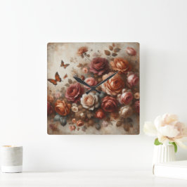 Vintage Ro med fjärilar Fyrkantig Klocka