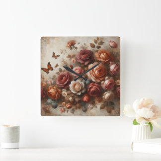 Vintage Ro med fjärilar Fyrkantig Klocka