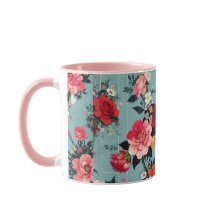 Vintage Ro och Blommigtar på en blå bakgrund