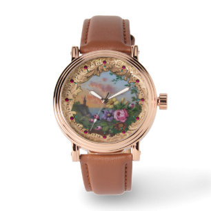 VINTAGE RO OCH BLOMMOR MED LANDSCAPE ARMBANDSUR