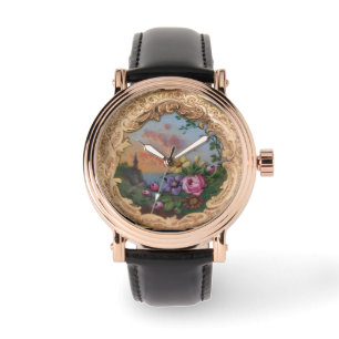 VINTAGE RO OCH BLOMMOR MED LANDSCAPE ARMBANDSUR