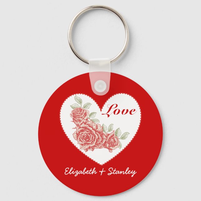 Vintage ro och hjärtans hjärtans nyckelkedja Kärle Nyckelring (Framsida)