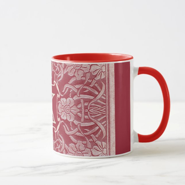 Vintage Ro och Lillies i rött monogram Mugg (Höger)