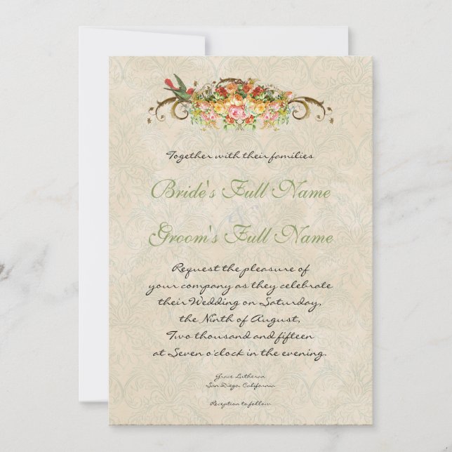 Vintage Ro på fåglar, bröllopsinbjudan Inbjudningar (Framsida)