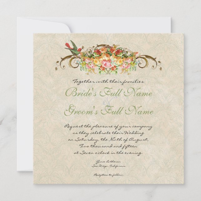 Vintage Ro på fåglar, bröllopsinbjudan Inbjudningar (Framsida)