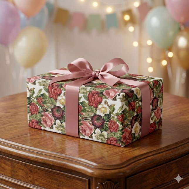 Vintage Ro på vit decoupage eller gift Presentpapper (elegant vintage rose floral wrapping paper for those "special" gifts for her )