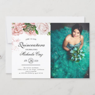 Vintage Ro på vit Quinceanera Inbjudningar