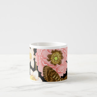 Vintage Ro Peonies: Black Blommönster Espressomugg
