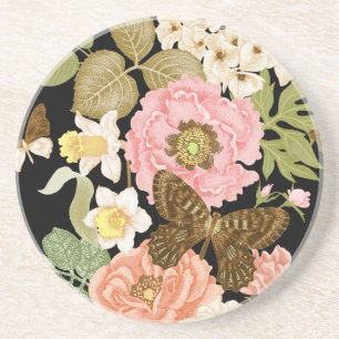 Vintage Ro Peonies: Black Blommönster Underlägg