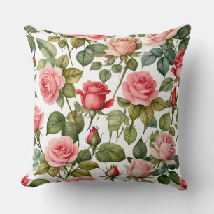 Vintage Ro Romantik - Mjuk Rosa och röd Blommigt Kudde