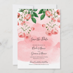 Vintage Ro Rosa Blommigt Botaniska Bröllop Spara Datumet
