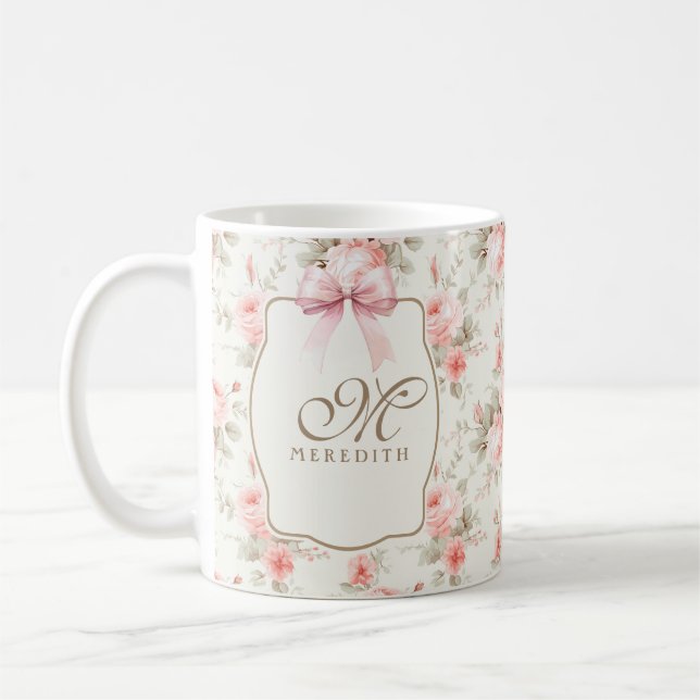 Vintage Ro Rosa Bow Personlig Coquette Kaffemugg (Vänster)