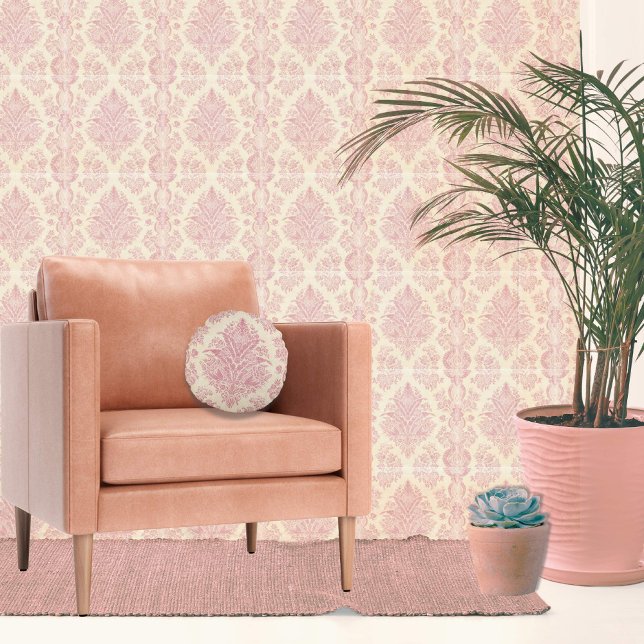 Vintage Ro Rosa Damask Rund Kudde (Pink damask pillow for a traditional interior)
