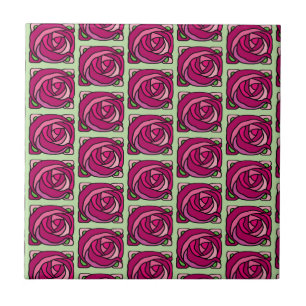 Vintage Ro Rosa och Grönt blommönster Kakelplatta