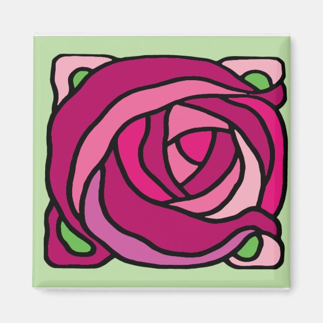 Vintage Ro Rosa och Grönt blommönster Magnet (Framsidan)