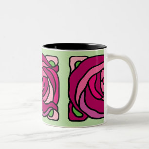 Vintage Ro Rosa och Grönt blommönster Två-Tonad Mugg