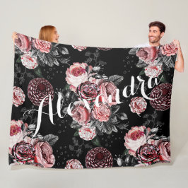 Vintage Ro Rosa och svart Mönster Fleecefilt